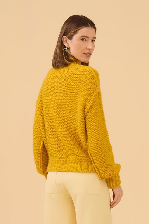 Blusa Manga Longa Gola Alta Em Tricot Amarelo Sol